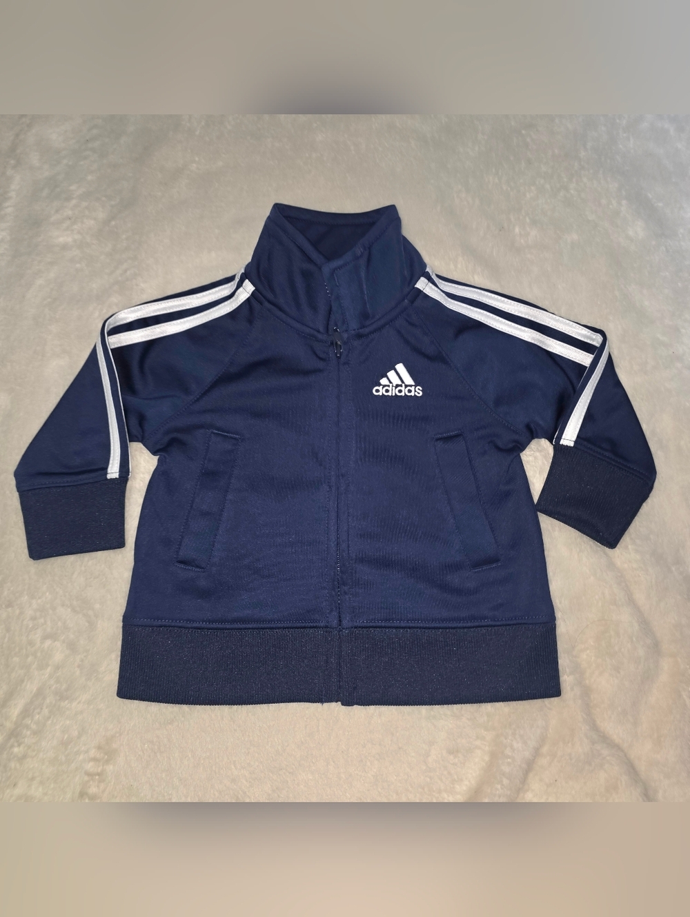 Adidas 3 Stripe Navy Blue Zip Up Jacket 3 Mo